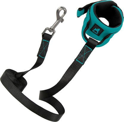 Gooby Neoprene Wrist Band Sport Leash - Turquoise, 6 FT - Comfortable Hands Free Leash with Elastic Band for Small, Medium and Large Dogs
