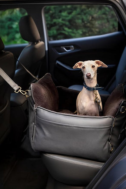 NOAH & PAW Small Dog Car Seat for Small Medium Pets with Harness Clip, 4X Safety Feature, Washable Dog Seat for Car, Orthopedic Foam Wrapped with Plush, Vegan Leather