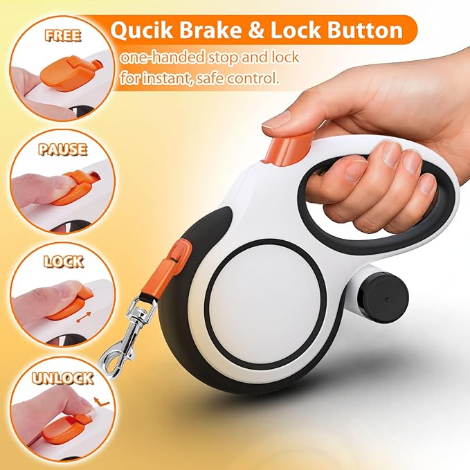 Retractable Dog Leash 26ft Heavy-Duty for Medium & Large Dogs - Upgraded Lock, Tangle-Free, Ergonomic Grip - Perfect for Walking, Running, Outdoor Training