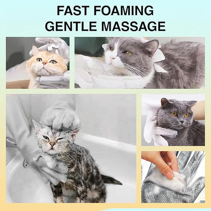 Dog Washing Gloves for Shedding & Bathing - 5-Finger Deshedding & Massage Gloves for Dogs & Cats, Reusable Heat-Resistant Silicone Brush Gloves, Gentle Hair Removal & Bathing Aid (Pair) (Blue)