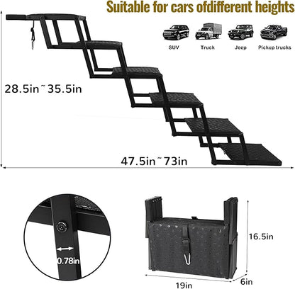 Extra Wide Dog Stairs for Car - Foldable Dog Ramps for Large Dogs with Non Slip Surface, Portable Dog Steps for Cars and SUV, Truck, Support Up to 250 Lbs