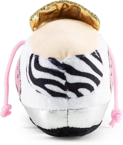 Haute Diggity Dog Pink Golden Pooch Tennis Shoe, Plush Designer Dog Toys with Interactive Squeaker, Stimulating Pet Enrichment, Machine-Washable & Safe Materials for All Breeds, One Size