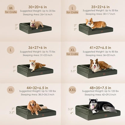 EHEYCIGA Orthopedic Dog Bed Medium Size Dogs, Memory Foam Dog Bed with Washable Removable Cover, Waterproof Pet Sofa Couch for Crate with Nonskid Bottom, 30x20x6, Dark Green