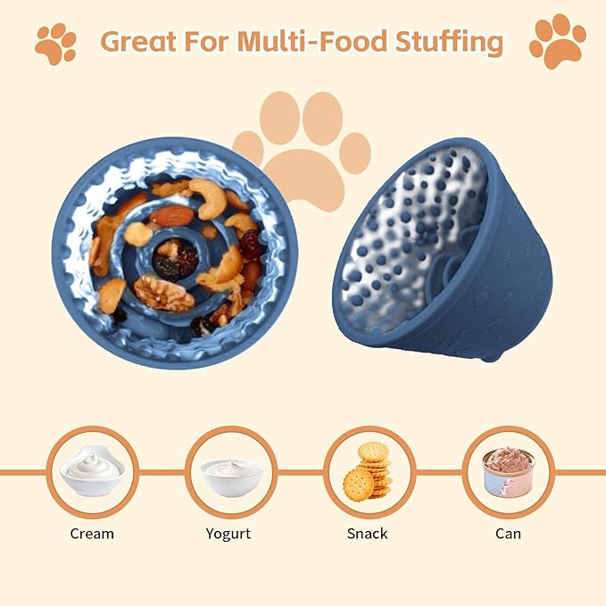 Dog Lick Bowl with Brush Scraper,Anxiety Relief Non-Slip Treat Dispenser,Durable Anti-Choking Enrichment Slow Feeder Licking Bowl for Medium Large Breed,Freezable BPA Free Silicone Dishwasher Safe