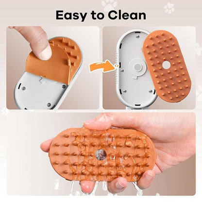 Cat Steam Brush for Shedding, 4 in 1 Cat Steamy Brushs Cleanser with Foldable Handle, Pet Spa Brush for Cats, Spritz Defur Comb for Pets, Steam Brushs for Cats, Pet Spray Hair Removal Comb