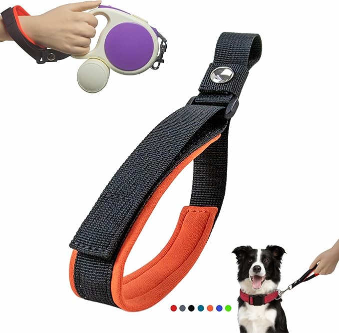 Wrist Strap for Retractable Dog Leash – Adjustable Safety Band with Soft Neoprene Lining and Lockable Hook for Short-Distance Control，Orange Red