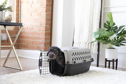 Portable Hard-Sided Dog Kennel, Travel Carrier with Metal Door, Durable Small Pet Crate, Black & Grey, for Dogs Up to 10 lbs, 19" L x 12.3" W x 10.8" H