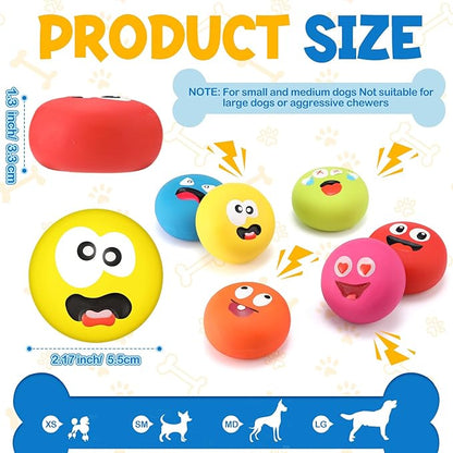 Hungdao 24 Pcs Dog Squeaky Toys for Small Breeds Face Soft Latex Rubber Squeaky Dog Balls Bulk Fetch Play Balls Puppy Toys for Mini Small Breeds Pet Teething Training Interactive