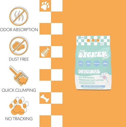 CLR2000A Unscented Premium Clumping Bentonite Clay Cat Litter w/Activated Charcoal, Natural Odor Control, 99% Dust-Free, 18.7 LBS