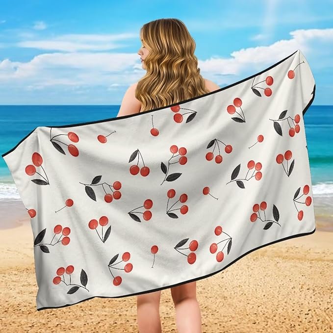 SEANATIVE Red Cherry Sweat Towel Seat Cover, Premium Car Seat Towel Protector for Trucks SUV Jeep, Universal Seat Covers for Post Gym Workout, Running, Swimming, Beach