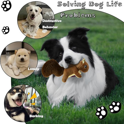 Hide and Seek Dog Toys Squeaky Lying Squirrels Plush Toy with Crinkle Nut, Interactive Dog Toy to Keep Them Busy Pet Teeth Clean Chew Toys for Small & Medium Dogs