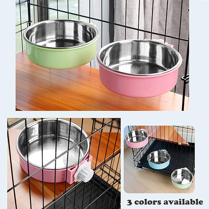 Love Dream Crate Dog Cat Bowls - Removable Stainless Steel Hanging Pet Cage Bowls for Kennel, Water Food Feeder Cage Coop Cup for Cats, Dogs, Rabbits and Small Animals (Small, Green)