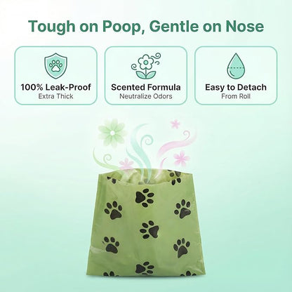 QMEAKMONY Dog Poop Bag Set with Funny 3D Poop Dispenser - 360 Bags (24 Rolls, 15 pcs/Roll), Scented Odor-Neutralizing, Hands-Free holder for Leash/Backpack, Meets Months of Use. (360 Counts)
