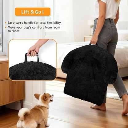 GGIB Calming Dog Bed Fluffy Plush Dog Mat for Furniture Protector with Removable Washable Cover for Large Medium Small Dogs and Cats (Extra Large (53x39.3x6), Black)