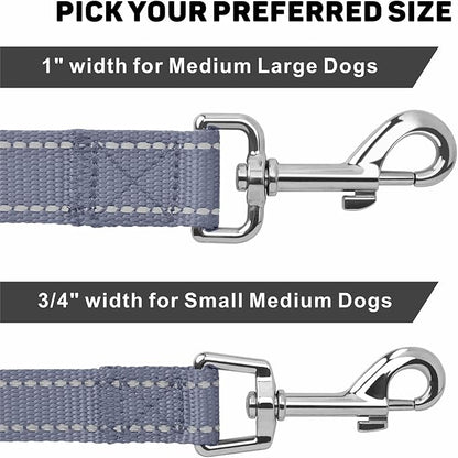 Reflective Dog Leash 4ft Soft Padded Handle Nylon Lead for Small & Medium Dogs, Durable Walking Training Leash for Night Safety (Gray,1Inch Wide)