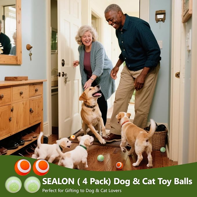 SEALON Electric Interactive Dog & Cat Toy Ball(4 Pack) Indoor Cat Play Ball, Suitable for Cats Over 6 Months for Exercise, Weight Loss, and Fun