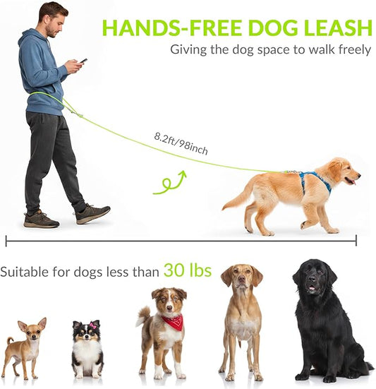 8.2ft Hands Free Dog Leash,Versatile Waist & Crossbody Lead for Medium Dogs,Waterproof & Adjustable for Running Jogging Walking, 360° Swivel Metal Buckle (Green)