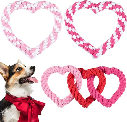 Whaline 3 Pieces Heart Dog Chew Toys Heart Shaped Dog Rope Red Pink Pet Chew Rope Puppy Throwing Toy for Valentine's Day Small Medium Pet Teaching Teeth Cleaning Chewing Supplies