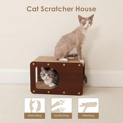 EHEYCIGA Cardboard Cat Scratcher House, 17-Inch Corrugated Cat Scratcher for Indoor Cats, Kitten Scratching Board Pad, Dark Brown