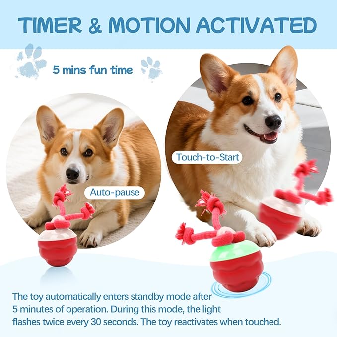 2026 New Interactive Dog Toys, Automatic Moving Dog Ball for Small/Medium/Large Dogs, Interactive Smart Rolling Dogs Toy Ball with Light Up to Keep Them Busy(Red)