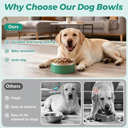 LIHONG Stainless Steel Dog Bowls for Large Dogs,Dog Food Water Bowls with Non Slip Rubber Bottom,Pet Feeding Bowl,Double Wall Insulated,Rustproof(64oz,Deep Green)