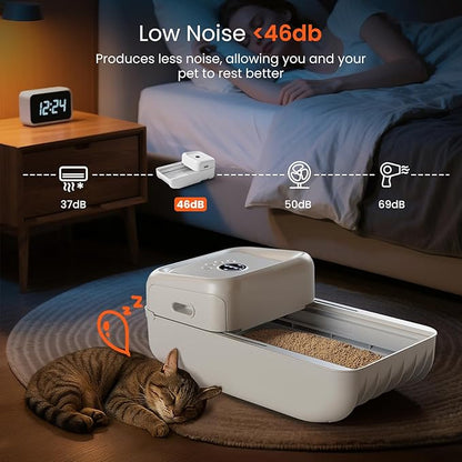 Open Top Self Cleaning Cat Litter Box, Automatic Litter Box for Multiple Cats with APP Control and Safety Protection