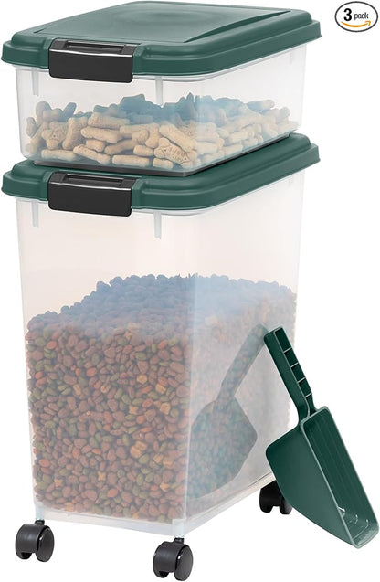 IRIS USA Remington Dog Food Storage Container, 30 lbs, 11 lbs, Airtight, Stackable, Wheels, Food Storage, Treat Box, 2-Cup Scoop