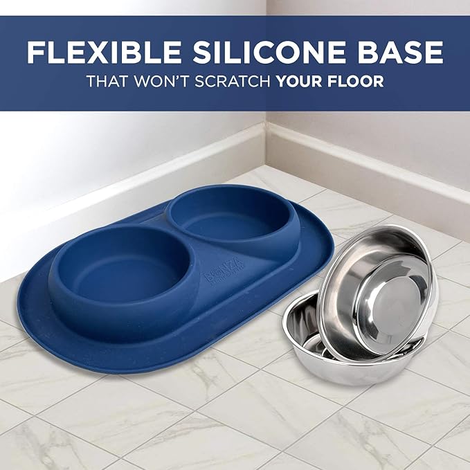 Bonza Cat or Small Dog Bowls with Spill-Proof Mat,12 oz Stainless Steel Feeding Dishes