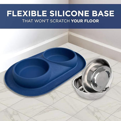 Bonza Cat or Small Dog Bowls with Spill-Proof Mat,12 oz Stainless Steel Feeding Dishes