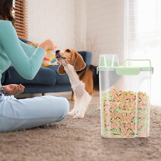 5-7Lbs Dog Cat Food Storage Container with Upgraded Large Nozzle BPA-free, 4 Snap Seals Plastic Pet Food Storage Containers with Handles (light Green x 2, 5L-2pack)