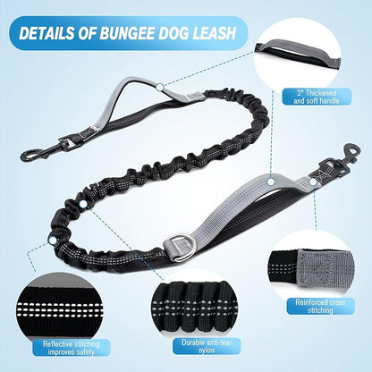 Hands Free Dog Leash with Dog Walking Fanny Pack for Large Medium Small Dogs, Heavy Duty Durable Reflective Waist Bungee Leash for Dog Training,Night Walking Running Jogging Hiking