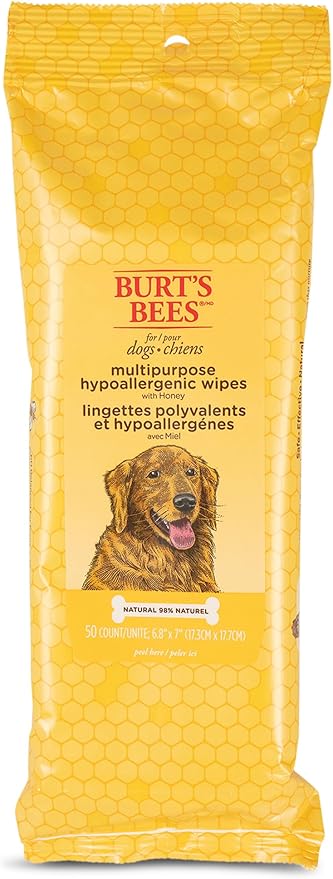 Burt's Bees for Pets Honey Multipurpose Dog Grooming Wipes, Gentle Hypoallergenic Spot Cleaning Sheets, pH Balanced Natural Origin Formula for Paws, Face and Butt, 50 Count - 3 Pack