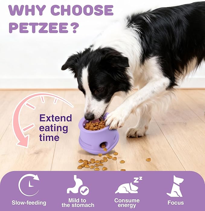 Dog Enrichment Toys to Keep Them Busy, Treat Dispensing Dog Toy, Slow Feeder-Swinging Stuffable & Anxiety Relief & Nature Rubber & Gentle to teeth, Interactive Dog Toys - Dishwasher Safe, Purple, M