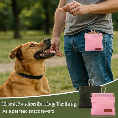 2Pcs Dog Treat Pouches for Pet Training, Hand Free Puppy Dogs Treat Bag with Carabiner, Portable Auto Closing Pet Dog Walking Bag for Travel or Outdoor Use, Pets Feed Snack Reward Pocket- Pink, Green