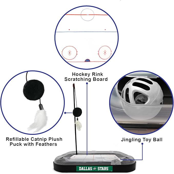 Pets First NHL Dallas Stars Hockey Field Scratching Cat Toy with Interactive Cat Ball Bell and Tracks