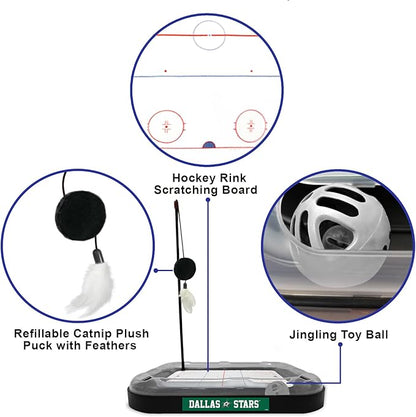 Pets First NHL Dallas Stars Hockey Field Scratching Cat Toy with Interactive Cat Ball Bell and Tracks