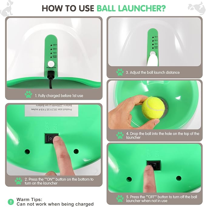 Automatic Dog Ball Launcher – Interactive Dog Toy for Small & Medium Dogs | Include 6 Balls, USB Charging Cable & Adjustable Distance |Hands-Free Fetch Machine for Indoor & Outdoor Play(Green)