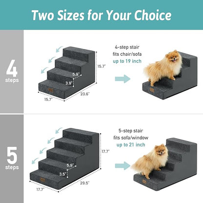 Dog Stairs for Small Dogs 15.7" H, 4-Step Gentle Incline Pet Step for Couch Sofa, Non-Slip Dog Ramp for Puppy Doggie Senior Cats, 15.7x23.6x15.7 Inch, Charcoal Grey