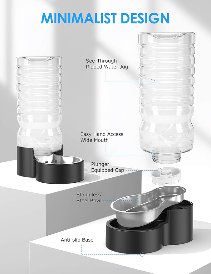 Heouvo 2.5 Gallon Automatic Dog Water Dispenser【Wide Mouth for Easy Hand-in Cleaning】【Removable Stainless Steel Bowl】, Gravity Refilling Large Capacity for Cats and Dogs, Multi-Pet Homes