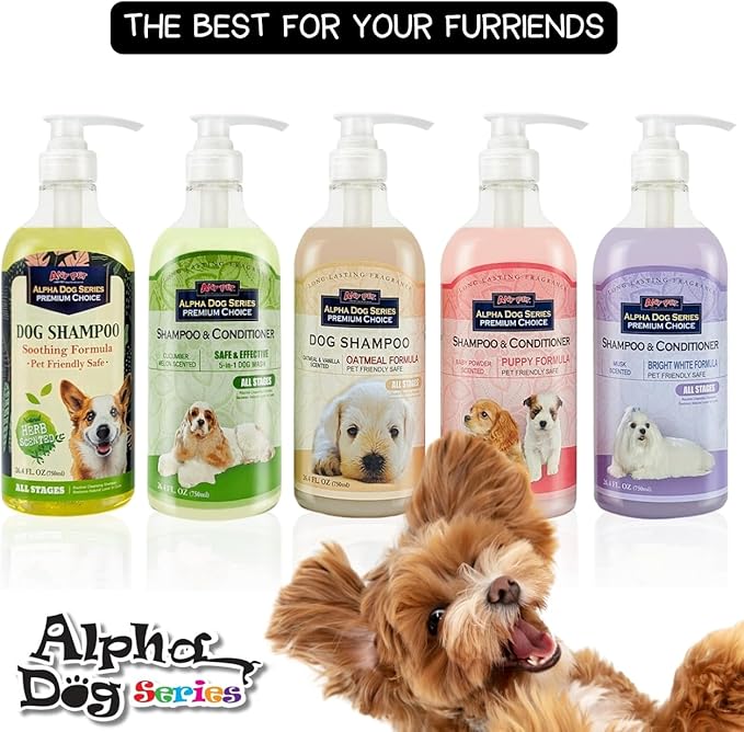 Alpha Dog Series Oatmeal Grooming Natural Dog Shampoo and Conditioner with Aloe Vera, pH balanced Shampoo for Dogs, Tear-Free, Moisturizing Dog Shampoo for Sensitive Skin - 26.4 Oz