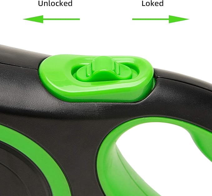 PINA Retractable Dog Leash, 26ft Dog Leash for Small Medium Large Dogs Up to 110lbs, 360° Tangle-Free Strong Reflective Nylon Tape, with Anti-Slip Handle, One-Handed Brake, Lock - Black Green