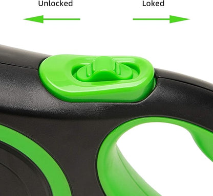 PINA Retractable Dog Leash, 26ft Dog Leash for Small Medium Large Dogs Up to 110lbs, 360° Tangle-Free Strong Reflective Nylon Tape, with Anti-Slip Handle, One-Handed Brake, Lock - Black Green