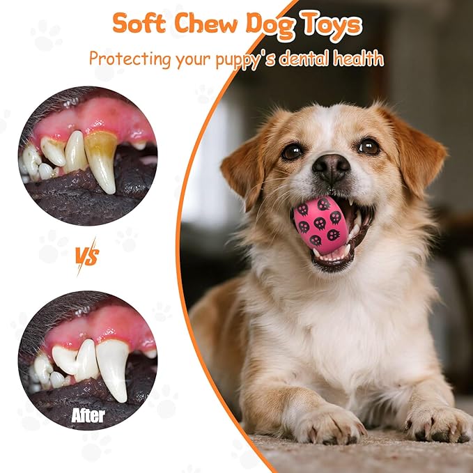 Squeaky Dog Toys, Soft Chewing Dog Balls, 3 Pcs Interactive Squeak Fetch Playing Pet Toy, Durable Bouncing Toys to Keep Them Busy, 2.6" Egg Ball for Puppies Small Breeds