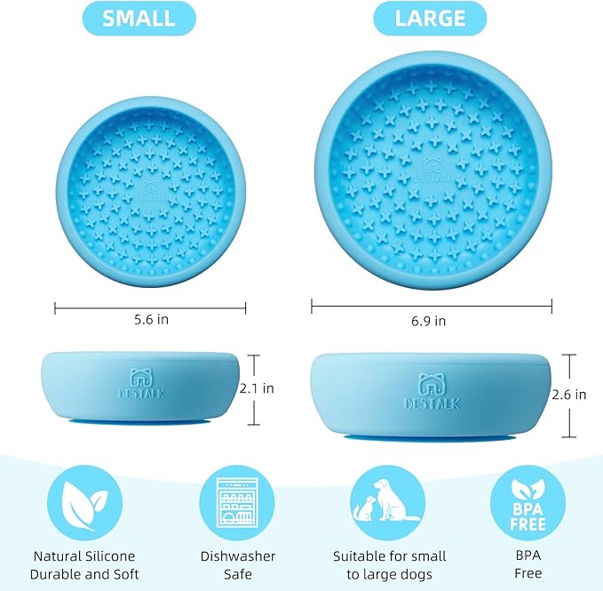 Dog Lick Bowl, Bestalk Anxiety Relief Lick Mat for Dogs, Non-Slip Freeze Licking Bowl Enrichment Puzzle Feeder for Distraction, BPA Free Silicone, Dishwasher Safe (Light Blue,L)