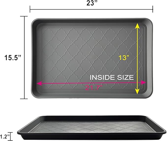 PetLike Boot Tray for Entryway Indoor, Pet Food Mat, 23 x 15.5 inch 2 Packs, Waterproof Rubber Shoe Tray for Indoor and Outdoor, Multi-Purpose Trays for Boots, Shoes, Pets, Garden