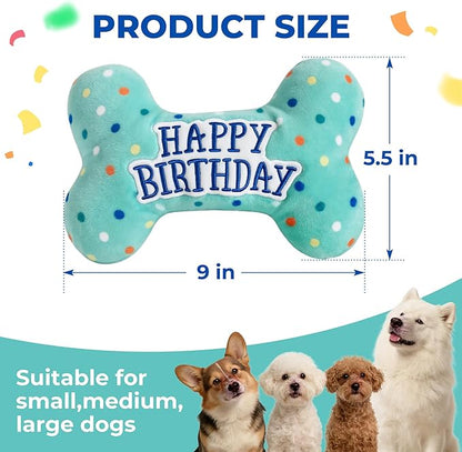 Prime Pets Dog Birthday Toys, Plush Dog Squeaky Toys, Stuffed Puppy Chew Toy for Small Medium Large Dogs, Bone Pet Toy