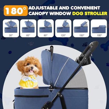 Dog Stroller, 4 Wheels Pet Stroller for Small & Medium Dogs, One-Click Foldable Cat Strollers Up to 45 Ibs with Storage Basket, Cup Holder and Breathable Mesh