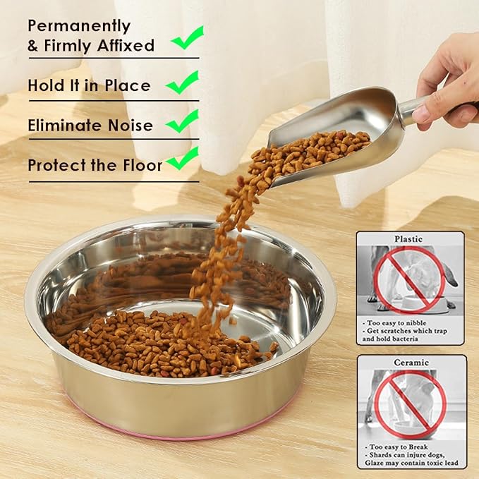 Deep Stainless Steel Non-Skid Dog and Food Bowls, Each Holds Up to 4 Cups, Set of 2 Packs(6.9 x 2.2 Inches)