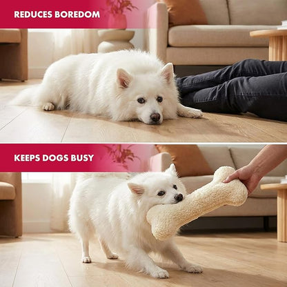 Pet Lou 16 Inch Fleece Bone Dog Toy, Durable Plush Chew Toy with Multi-Squeakers & Grunts, Interactive Chew Toy for All Dog Breeds