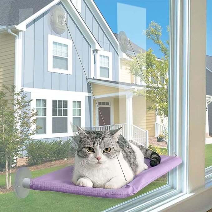 Cat Hammock - Window Bed with Suction Cups, Space Saving Indoor Cat Seat (Purple)